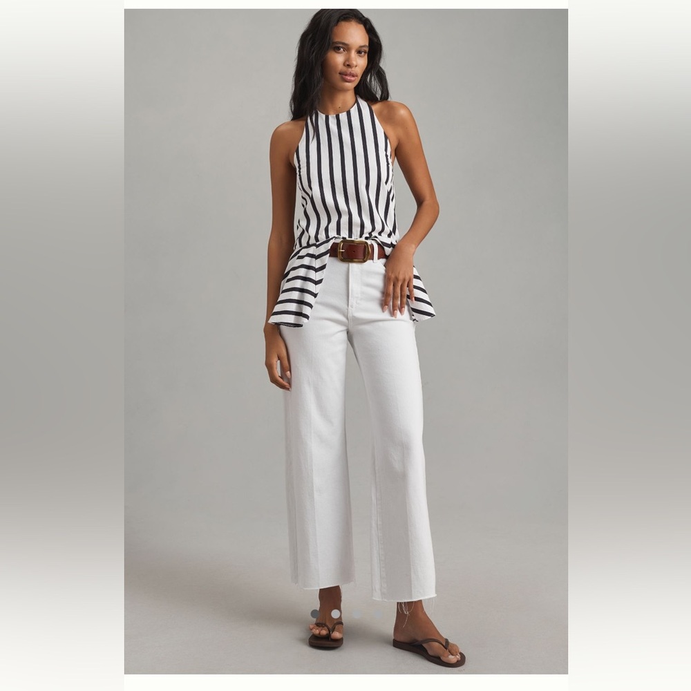 NWT Paige Anessa Wide Leg Cropped Raw Hem Jeam in Crisp White Size 27